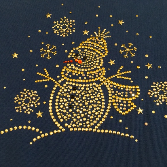 Quacker Factory Blue Christmas Top Size L - Picture 3 of 8